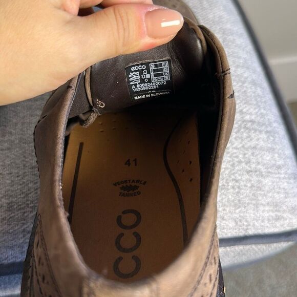 Ecco Mens Sz 41 Lhasa Brogue Wing Tip Leather Oxfords Coffee Brown Casual Shoes-